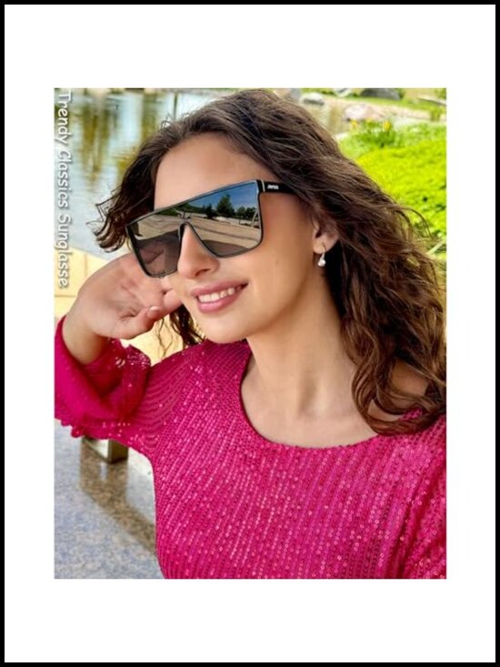 Polarized Square Oversized Sunglasses Flat Top Shield UV Protection main image 6